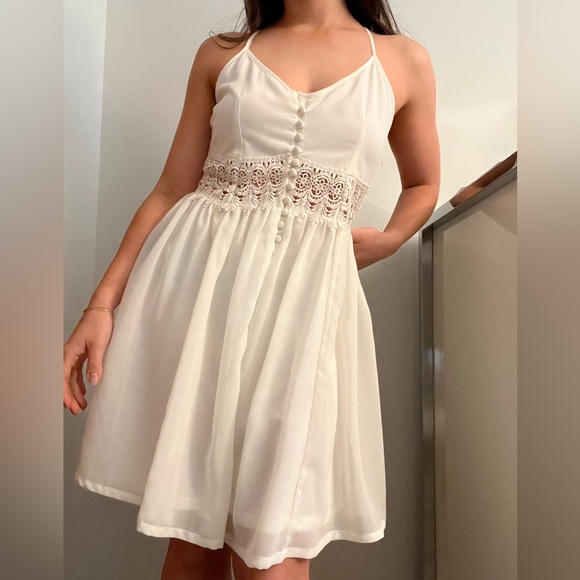 DEX White Chiffon Lace Button Dress - Picture 1 of 6